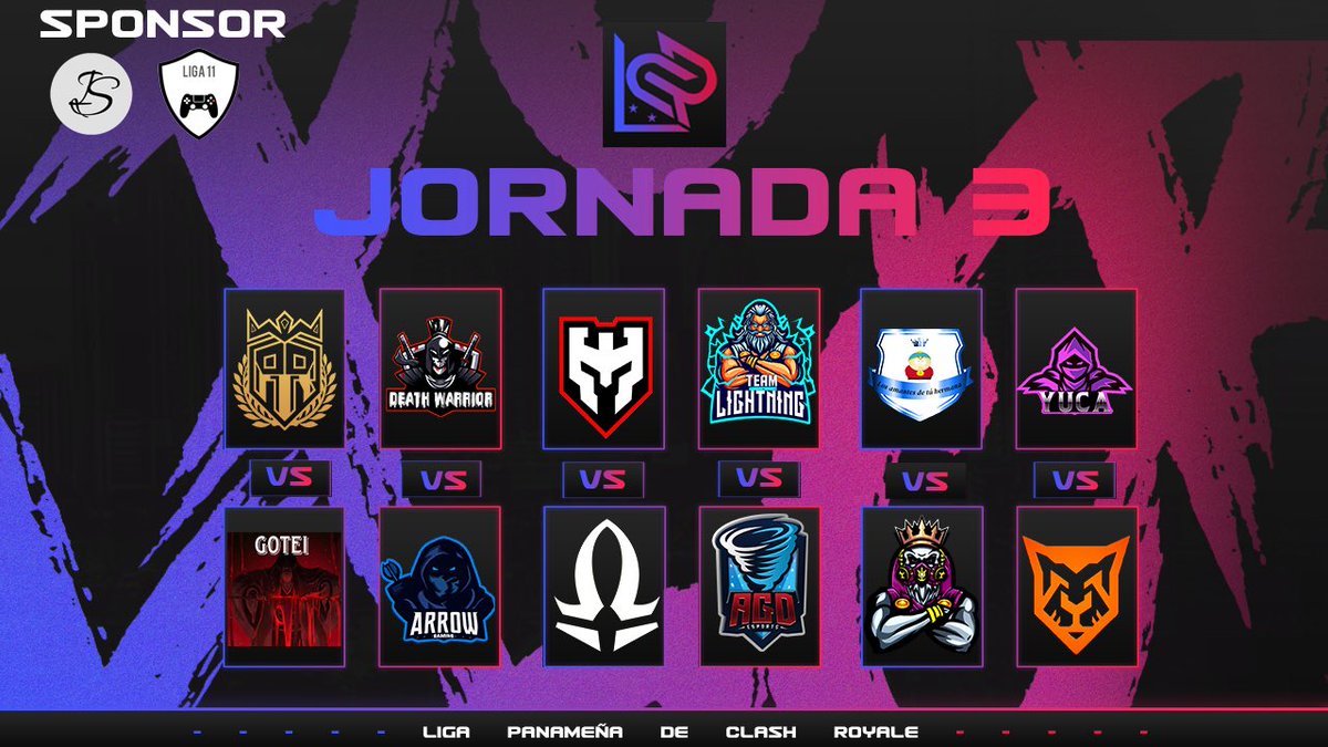 🇵🇦| Enfrentamientos 
⚡️| Jornada 3

Grupo A
<a href="/AlianzaRealCR/">ALIANZA REAL 🔱</a> 🆚 <a href="/1gotei3/">gotei</a> 
<a href="/DeathWarriorCR/">©®Death Warrior</a> 🆚 <a href="/ArrowGaming_CR/">Arrow Gaming</a> 
<a href="/WarriorsSquadGG/">Warriors Squad #WS</a> 🆚 <a href="/_AS_Gaming/">AS Gaming</a> 

Grupo B
<a href="/TeamLightning8/">Team Lightning</a> 🆚 <a href="/AGD_eSports/">𝘈𝘎𝘋 𝘦𝘚𝘱𝘰𝘳𝘵𝘴 🌪️</a> 
<a href="/LosAmantesPaiCR/">Los Amantes De Tu Hermana</a> 🆚 <a href="/ToxicalGamingGG/">👑𝕋𝕠𝕩𝕚𝕔𝕒𝕝 𝔾𝕒𝕞𝕚𝕟𝕘👑</a> 
<a href="/TeamYuca/">𝕋𝕖𝕒𝕞𝕐𝕦𝕔𝕒</a> 🆚 @Panthers_eSpor 

#ClashRoyale
#PanamaGaming