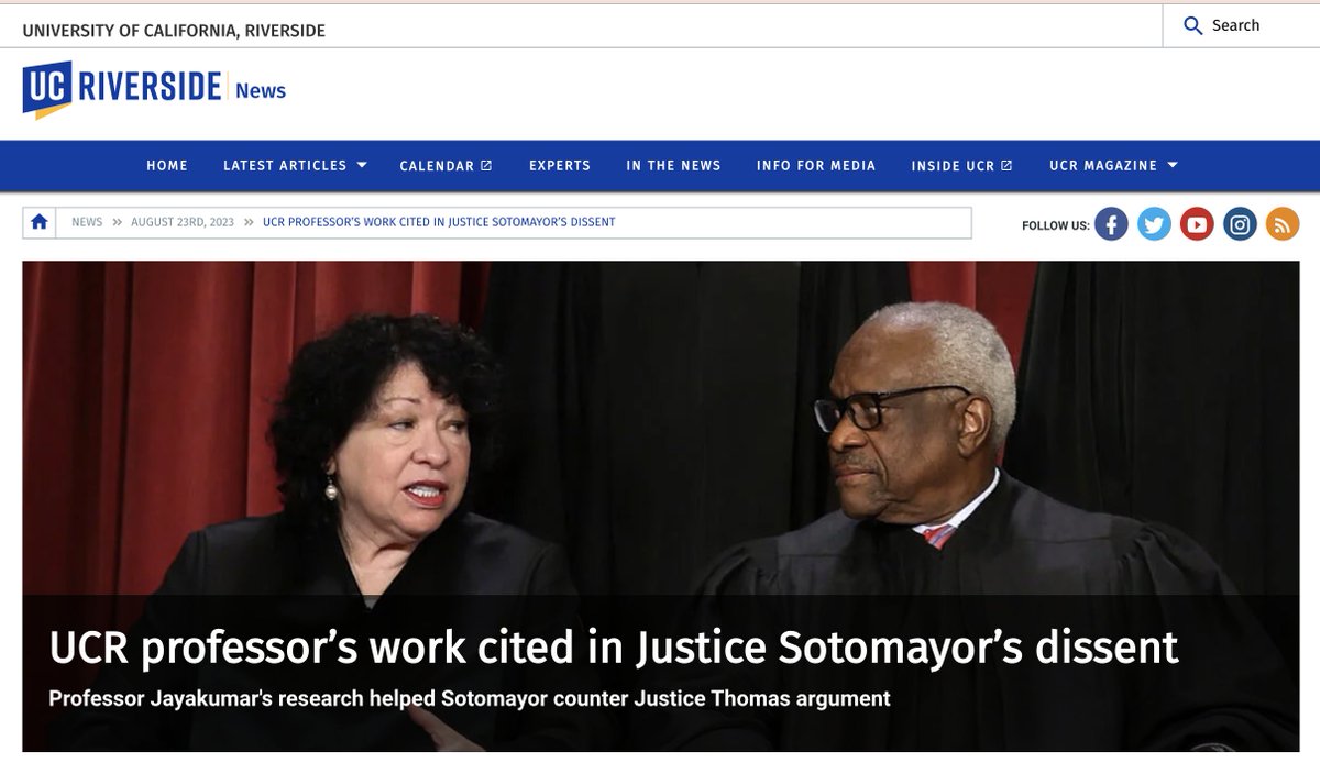 Education Professor @DrUJayakumar's research was cited in Justice Sonia Sotomayor's strongly worded dissent of the 6-3 SCOTUS decision that effectively ended affirmative action in college admissions. Read more: bit.ly/45FqYlU