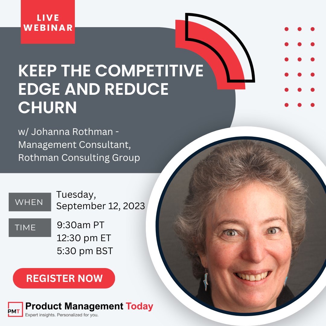 In this free webinar, @johannarothman will demonstrate how to spot lagging indicators early and when to use them to keep your #clients from ditching your #product and reduce #churn! bit.ly/3YMMKSm

Sponsor: @GetRevenera