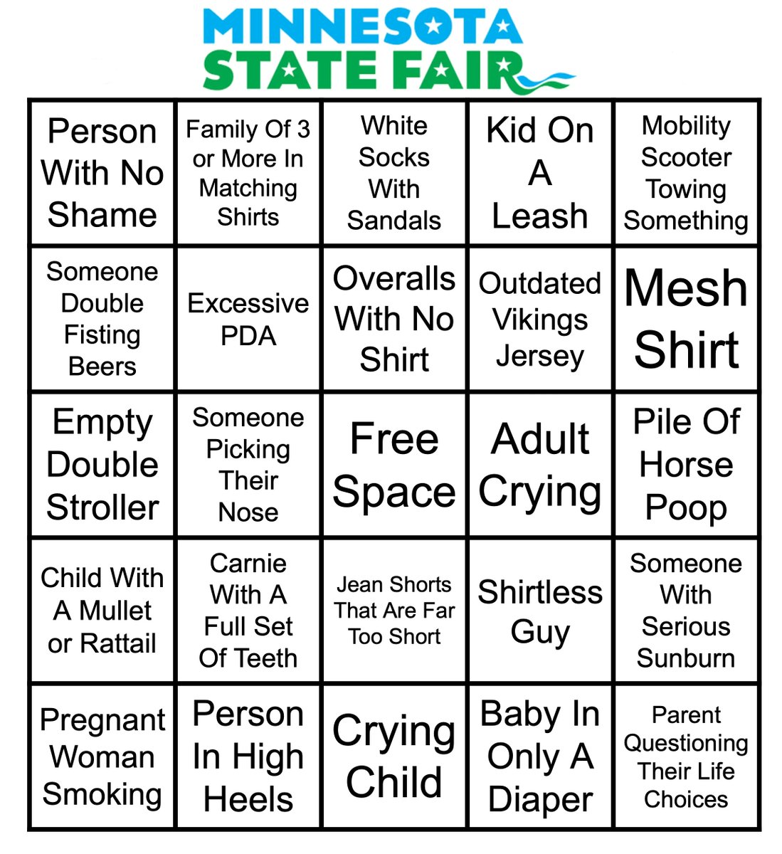 Who's ready to play some Minnesota State Fair bingo? What else should be added to the card?