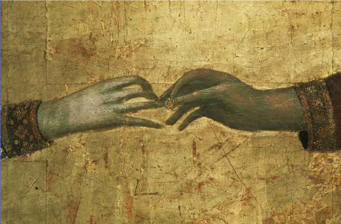 The Mystical Marriage of Saint Catherine (detail) by Barna da Siena, c ...