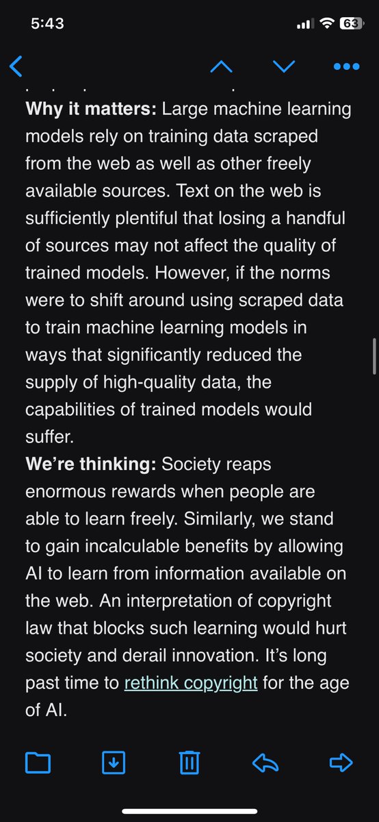 mellowdyyyy's tweet photo. this is just. such an ass opinion. those training data came from paid writers and actually belong to an organisation.

what makes these AI developers think they’re entitled to those data without paying for it? https://t.co/iNLW61q6lb