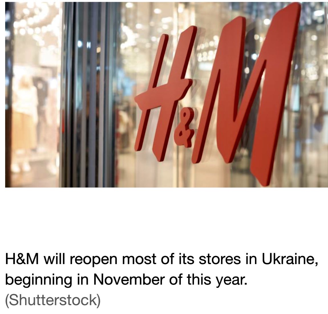 H&M to Reopen Most #Ukrainian Stores
Via @BoF 

#fashion #retail #retailtech #supplychain #HM 

👉businessoffashion.com/news/global-ma…

#BoF #futureofretail #fashiontech #warehouse 

@PawlowskiMario @mvollmer1 @anand_narang @FrRonconi @SpirosMargaris @Nicochan33 @jblefevre60 @CurieuxExplorer…