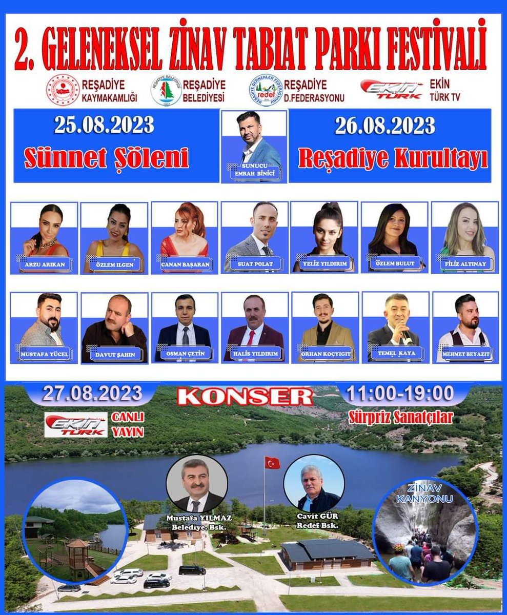 tokkonfed's tweet photo. 📣2. GELENEKSEL ZİNAV TABİAT PARKI FESTİVALİ;

🔹2. yapılacak olan geleneksel festivalimize tüm hemşerilerimizi davet ediyoruz.

Tarih:25/26/27 AĞUSTOS 
Yer:📍ZİNAV GÖLÜ TABİAT PARKI 
Reşadiye/TOKAT 
#Redef 🇹🇷
#tokkon🇹🇷 https://t.co/oJ2MyFHzf9