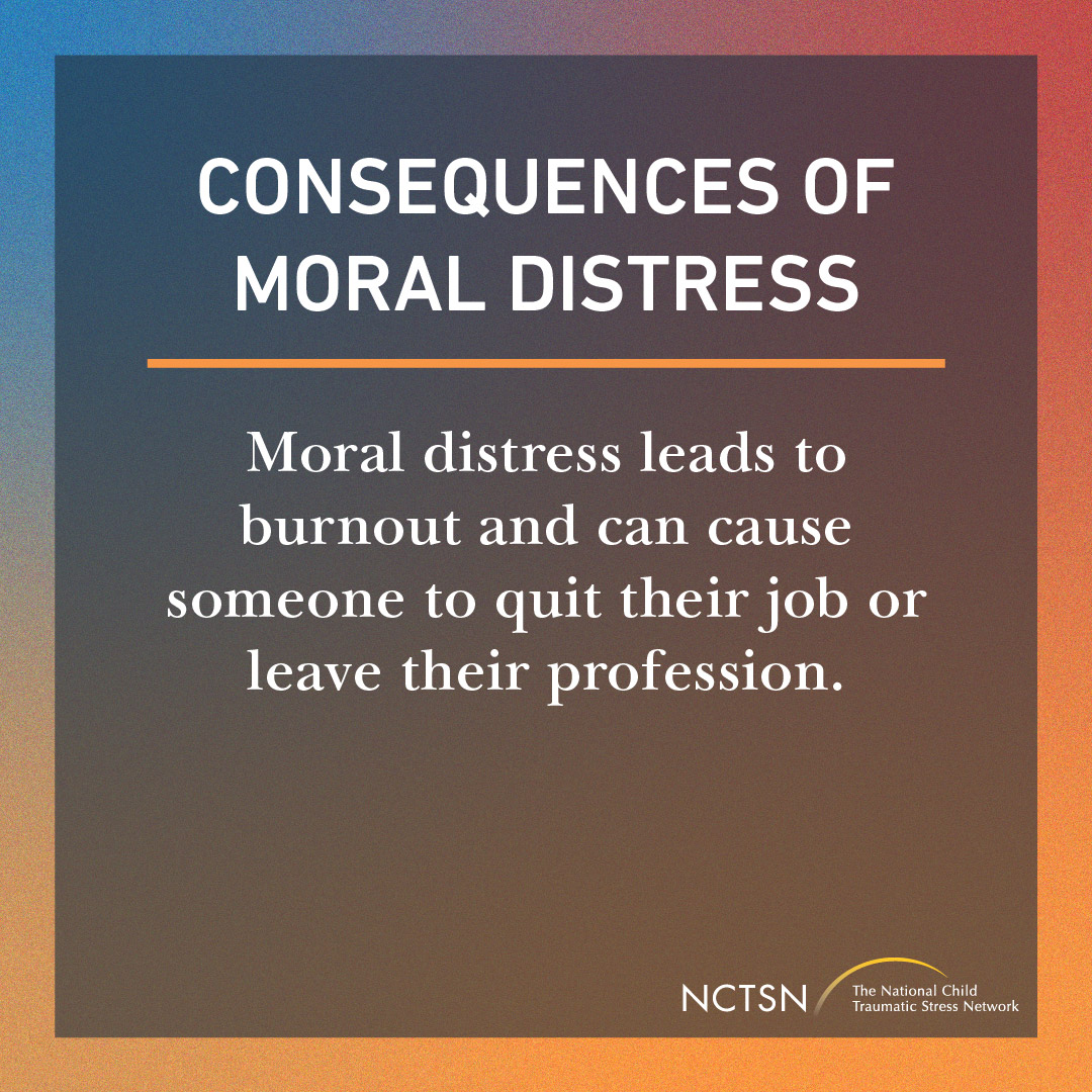 nctsn's tweet photo. (2/2) For many professionals in child-serving careers, moral distress causes depression, uncertainty, and burnout. To understand and manage the effects of #moraldistress, check out this resource: https://t.co/B7wpJf3KP9
#backtoschool #backinsession https://t.co/Ax9Nl13A1N