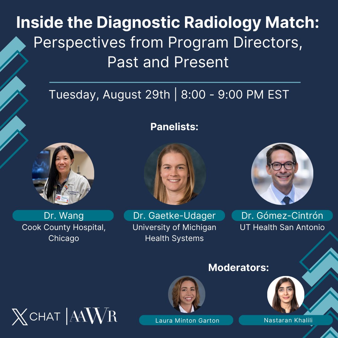 Join us Tuesday, August 29, at 8 PM EST, for our latest Twitter Chat! We will be covering 'Inside the Diagnostic Radiology Match: Perspectives from Program Directors, Past and Present.' See you then!