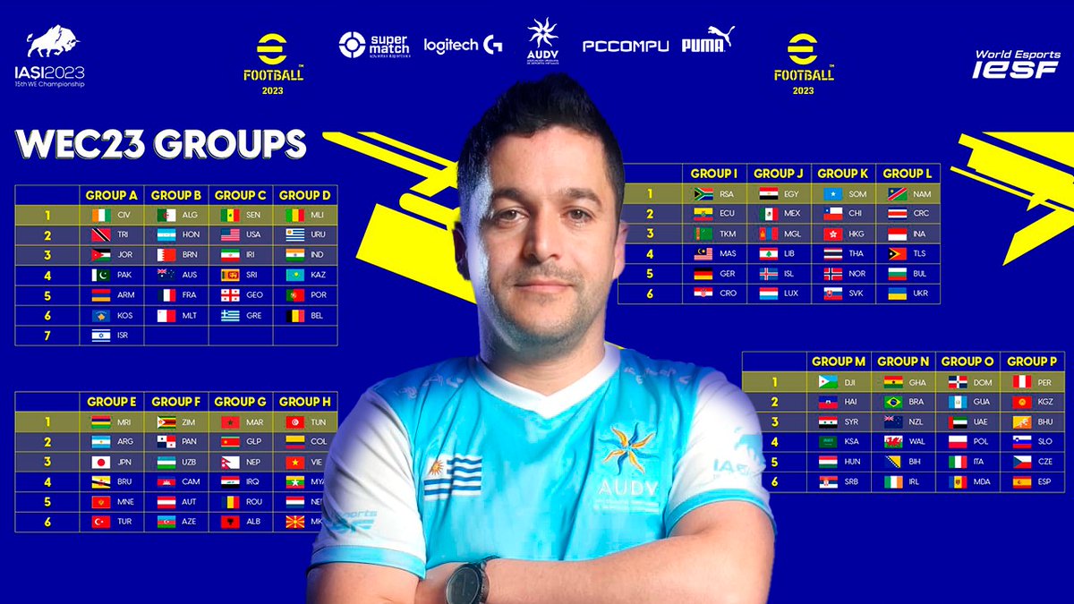 Conócenos nuestro grupo para el World Esports Championship! 🔥🇷🇴

Este 26 y 27  <a href="/Williams2609/">Williams Freire</a>
Enfrenta la fase de grupos  

GRUPO D
 🇺🇾🇲🇱🇵🇹🇧🇪🇮🇳🇰🇿

#WEC23 #WorldEsports #IESF #iasi2023 #eFootball #AUDV