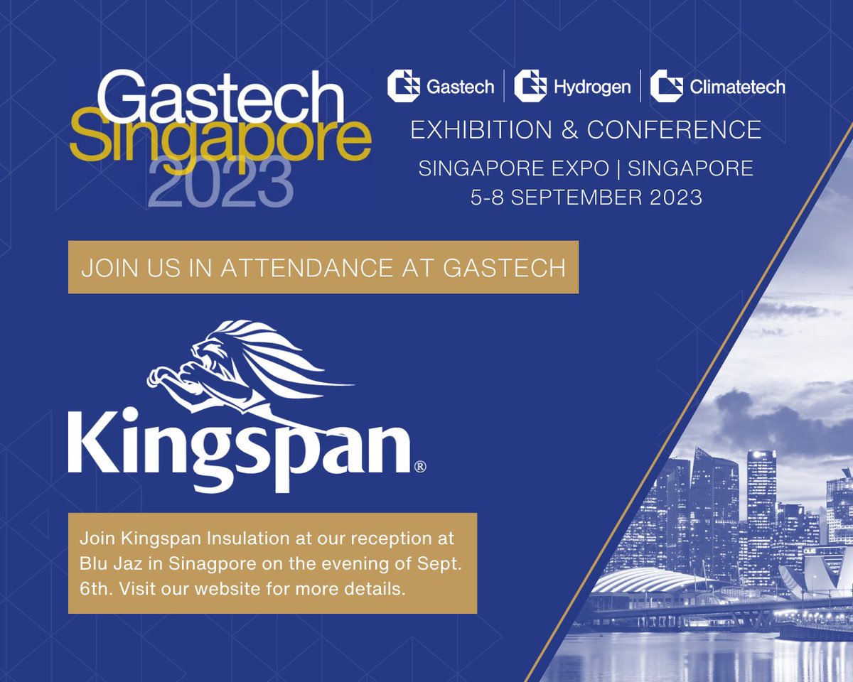 dyplast's tweet photo. Join Kingspan Insulation at @GastechEvent in Singapore, and at our reception at Blu Jaz in Singapore on the evening of Sept. 6th.

Visit our website for more details: https://t.co/zQBTin9RnZ

#GastechSingapore #Gastech2023 #Insulation #InsulationMaterials #INGIndustry #PIR https://t.co/eUvYB2GP0p