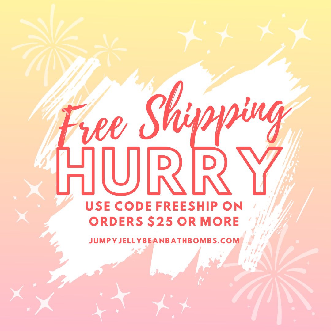 Make sure you load up on your favorites while the shipping is free. 

Use code FREESHIP on orders $25 or more. Domestic shipping only. 

Hurry while supplies and time last. 

jumpyjellybeanbathbombs.com 

Soaps, bath bombs and so much more available on my website 🥰