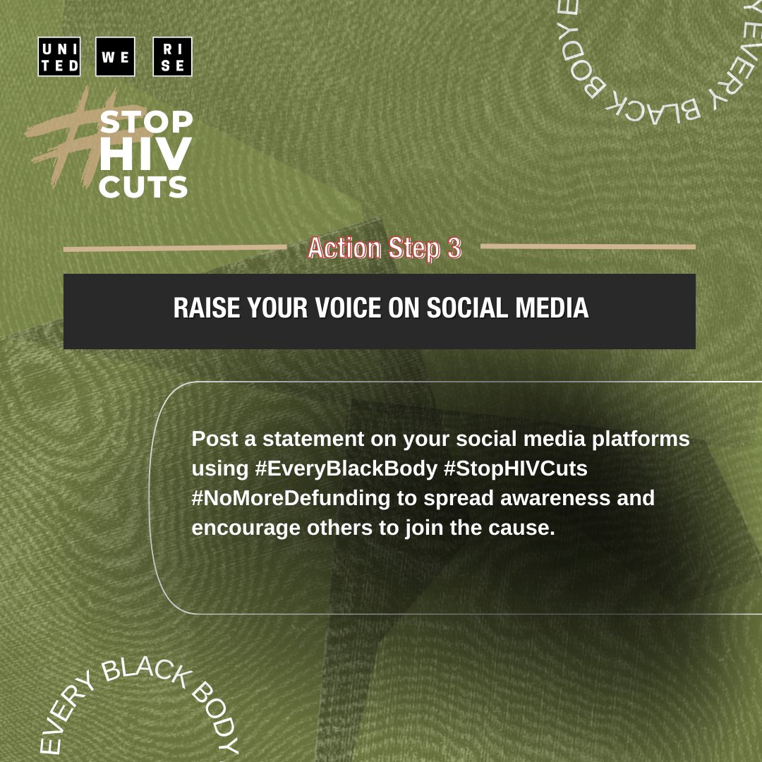 EveryBlackBody's tweet photo. Stand united against proposed budget cuts for #HIV & #AIDS services that will disproportionately threaten the health & wellbeing of #EveryBlackBody living with #HIV.
https://t.co/ui2PVi3xor
#StopHIVCuts https://t.co/vUrtwEZar6