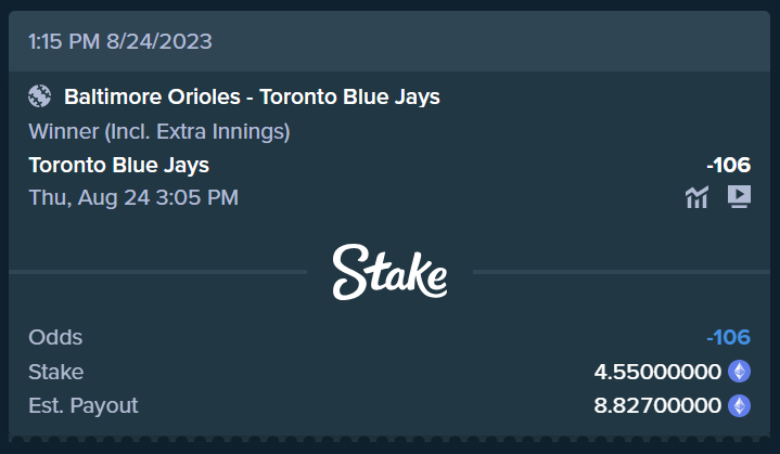 Last game of this series tied 1-1. @Bitboy_Crypto we locked you in for the Blue Jays Money Line. #mlb #BaseBall