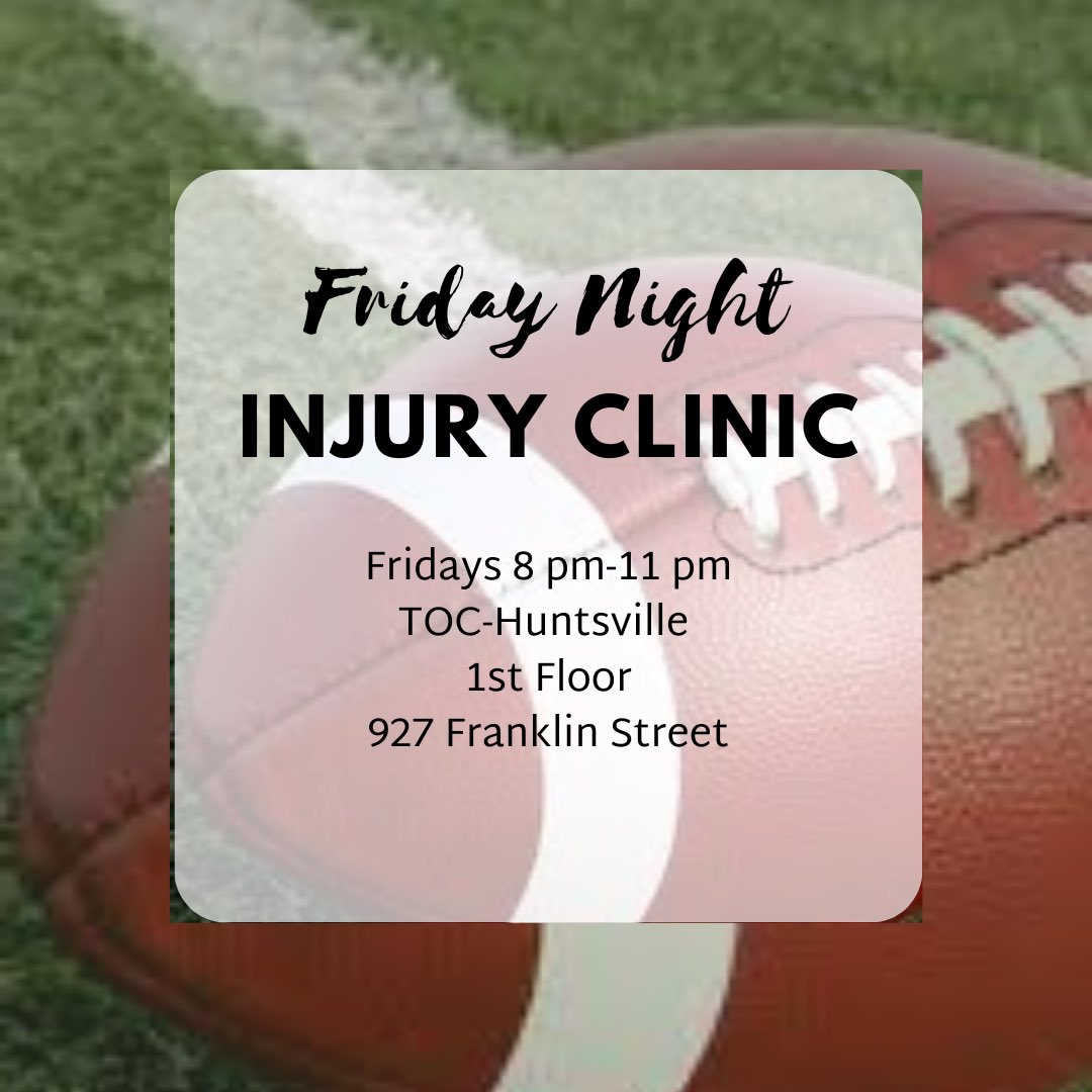 Friday Night Lights are back tomorrow and so is the Injury Clinic! 👀 New location, same great care! 📍 *no appointment needed*