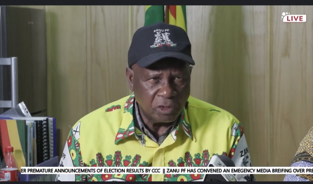 BUOYANT: Zanu PF claims early lead in polls. Secretary for finance, Patrick Chinamasa says the party is on course to achieve a two thirds majority in parliament and projected a 65% win for incumbent Emmerson Mnangagwa.

#ZimbabweDecides2023 #ZimbabweElections2023