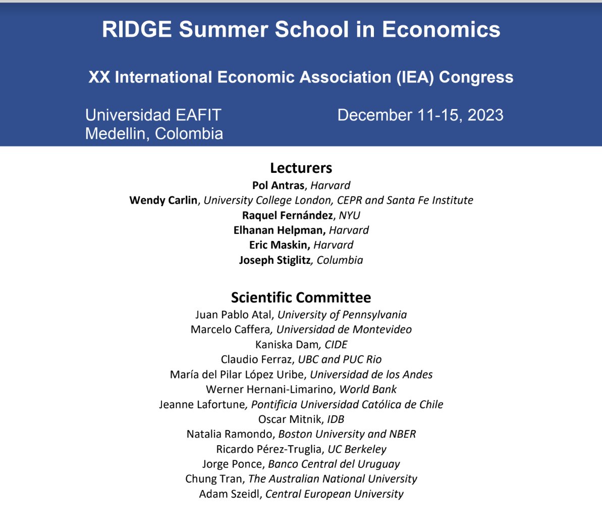 📢📢 Calling all Economics PhD students!

Apply now for the RIDGE Summer School. 

World-class lectures amidst breathtaking scenery. What else could you ask for? 😍

Application Deadline: Aug-31.
Apply here: ridge.org.uy/summer-school/…
