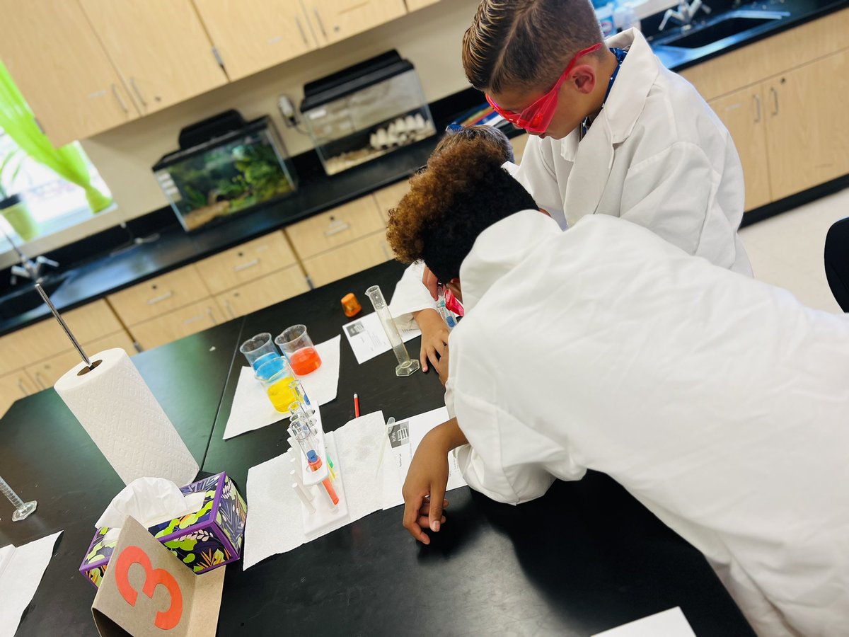 lilog1's tweet photo. So much fun hanging out in Mr. Clark’s 6th grade science class while they did a rainbow lab. The kids were fully engaged and looked like professional scientists in their lab coats and goggles. 🧪 https://t.co/AYMxZt9RsW