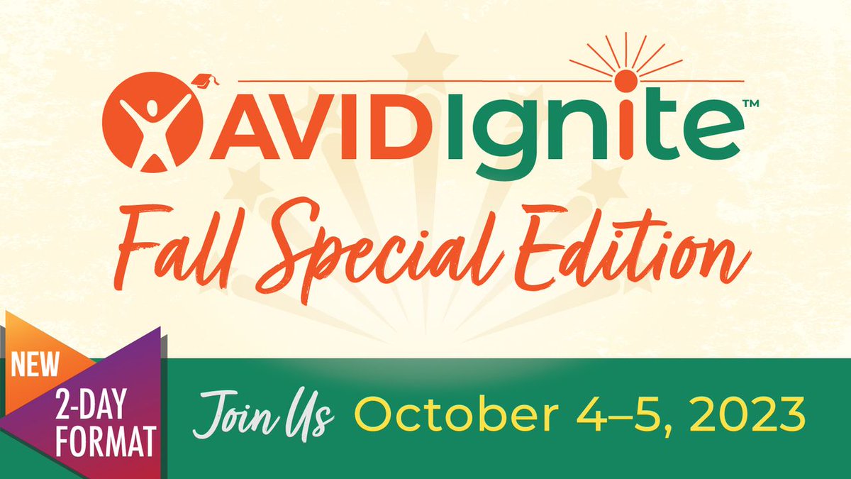 AVID4College's tweet photo. Training in AVID strategies has never been easier thanks to our new #AVIDIgnite condensed 2-day schedule. Explore now: https://t.co/O1vBsIZjql https://t.co/Ptupi19zc6