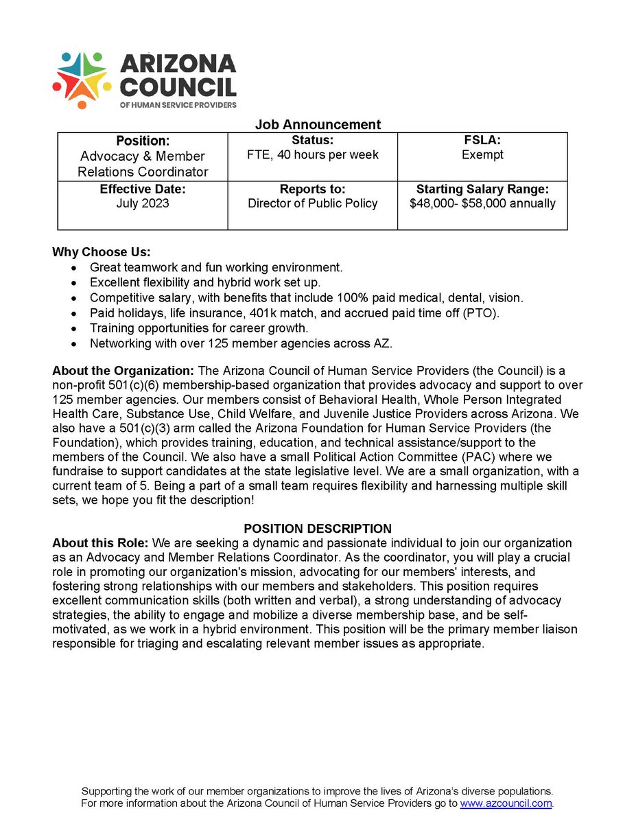 AZCouncilHSP's tweet photo. **JOB ALERT** We are looking to add a new member of our team! Please send your #resume and #coverletter to mcoldwell@azcouncil.com! #AZPolicy #PolicyJobs https://t.co/dEEpTIKyk9