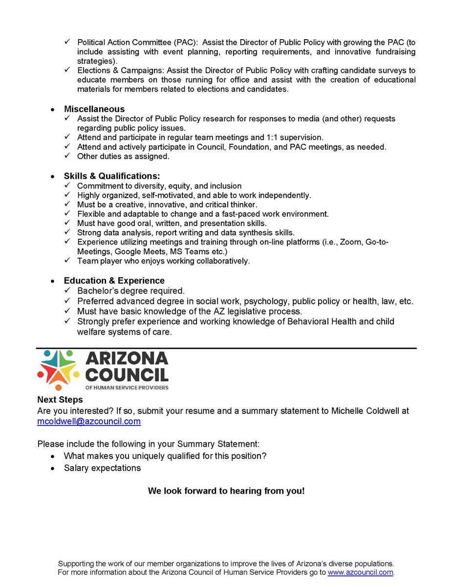 AZCouncilHSP's tweet photo. **JOB ALERT** We are looking to add a new member of our team! Please send your #resume and #coverletter to mcoldwell@azcouncil.com! #AZPolicy #PolicyJobs https://t.co/dEEpTIKyk9