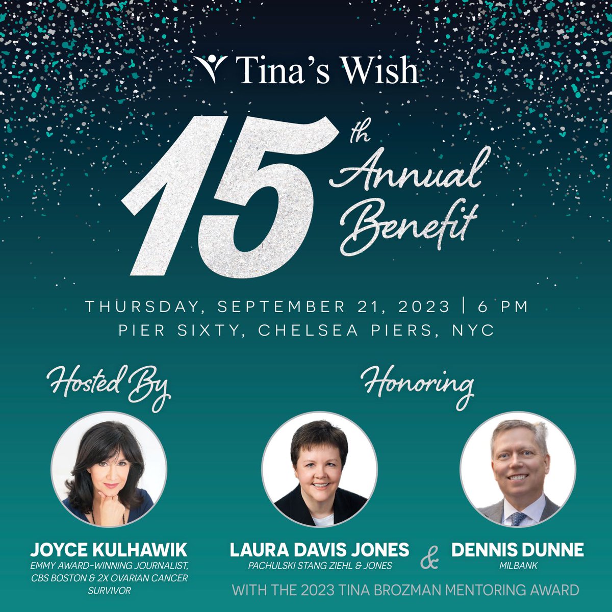 JoyceKulhawik's tweet photo. TINA'S WISH GALA to detect ovarian cancer EARLY! I can't wait to HOST this event in NYC-- Tina's Wish is MY WISH as a 2X ovarian cancer survivor. I was lucky. W/ your support, we won't have to rely on LUCK. @SimmonsLeads #Ba50 https://t.co/bE2IlWTn2e https://t.co/lVU5FU0PHG