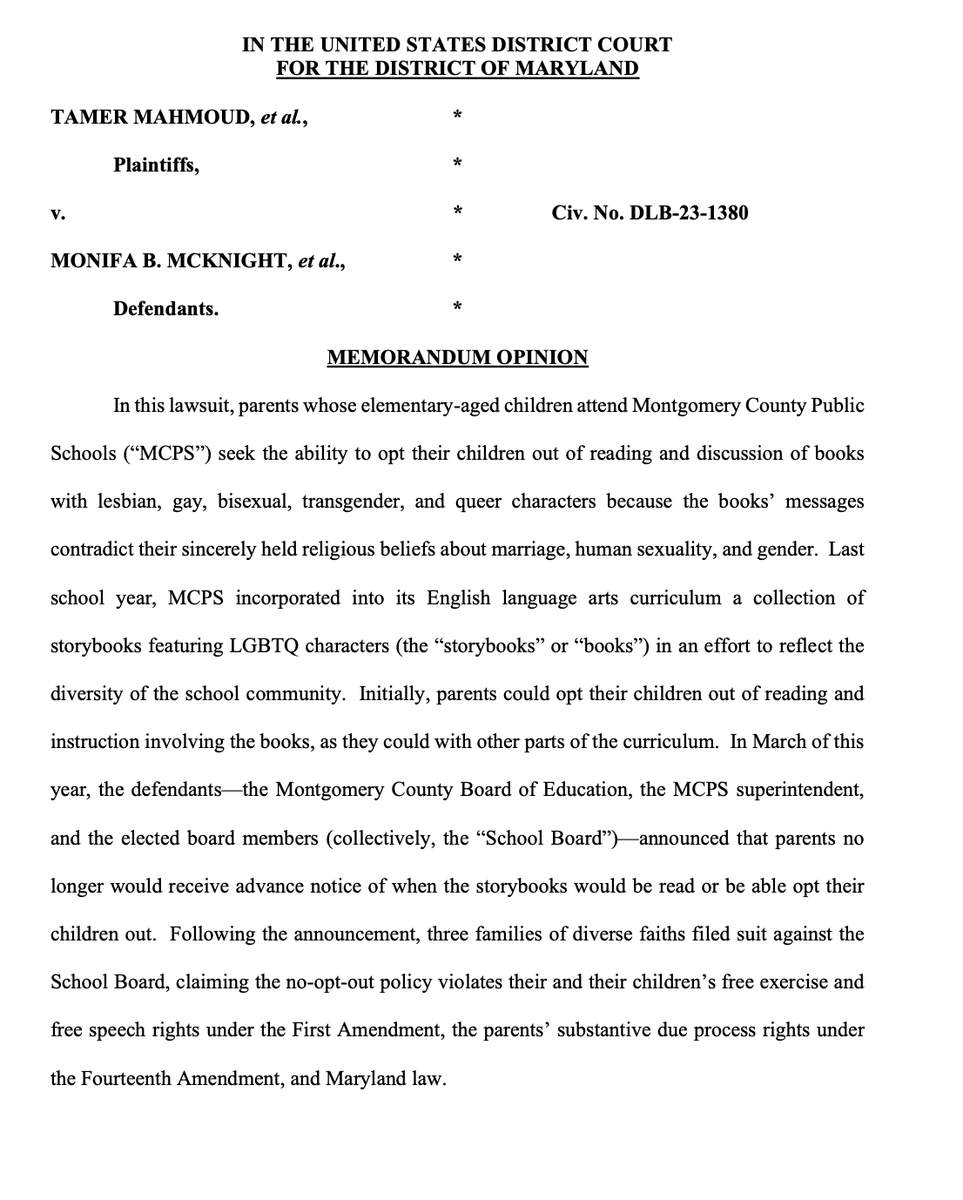 Major news out of Montgomery County, Maryland.

A federal judge has ruled that there is no "right" to opt out of LGBTQ+ inclusive curriculum.

Students in MoCo must be allowed to learn about LGBTQ+ history and people!