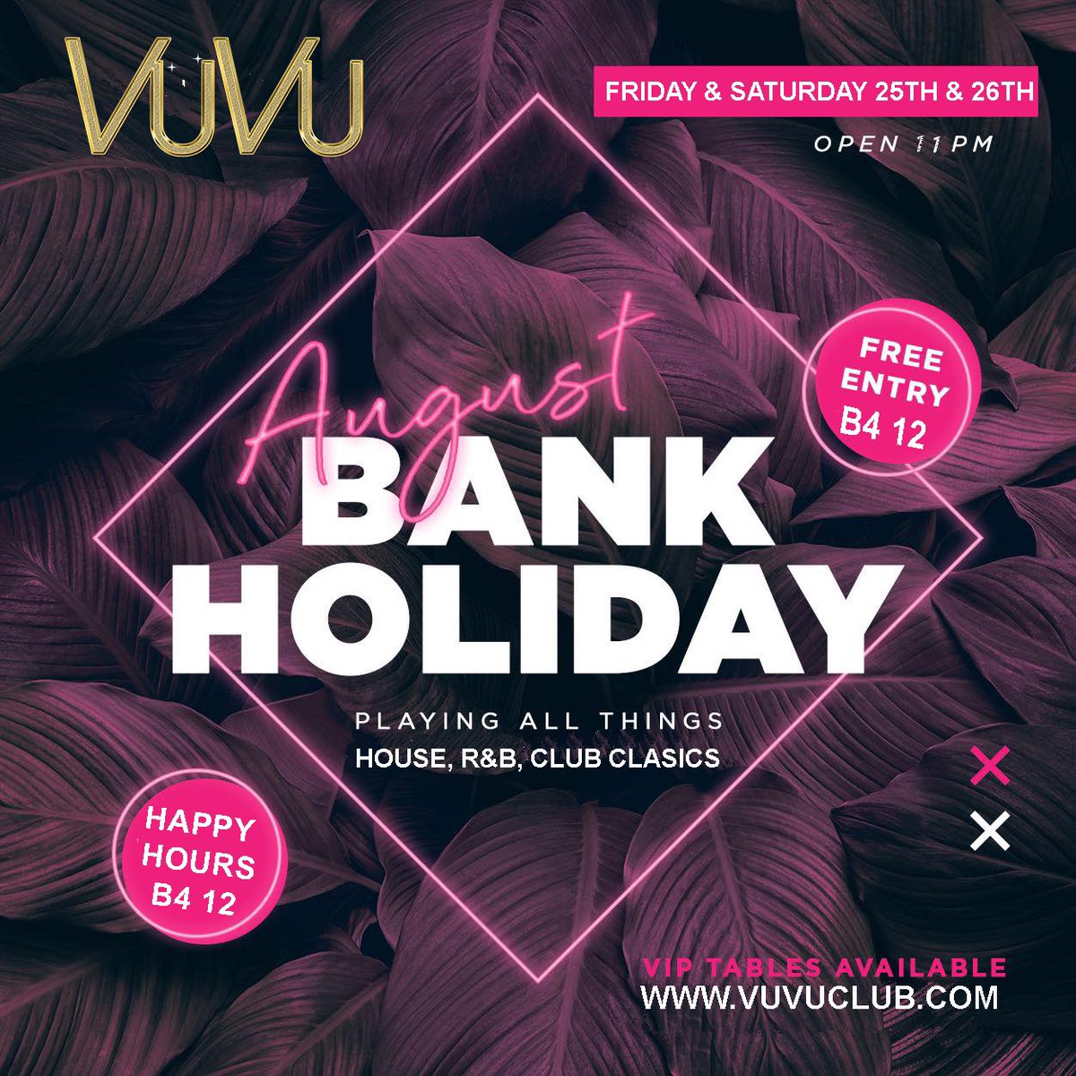 #bankholiday at #bromley favourite #funfactory 
⭐️ Free entry for ladies before midnight.
⭐️ #happyhour before midnight 
🍹💃🍾🥂
For VIP Tables visit 
vuvuclub.com

Dress code: Smart &amp; Glamorous

Open 11.00 p.m. - 4.00 a.m.