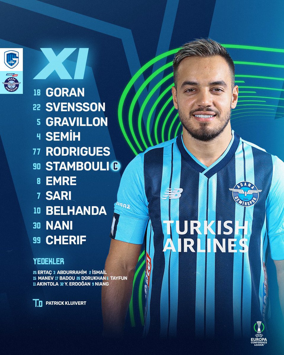 Takımımız’ın GENK karşısında’ki ilk 11'i belli oldu. 💙🧿
@europacnfleague <a href="/AdsKulubu/">Adana Demirspor</a> <a href="/KRCGenkofficial/">KRC Genk</a>
