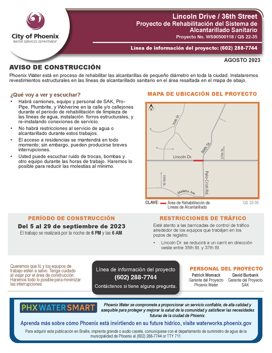 Paradise Valley residents may notice construction traffic or noise in neighboring Phoenix from an upcoming <a href="/PHXWater/">Phoenix Water</a> project September 5-29.  Contact the Phoenix Project Information Line at (602) 288-7744 with any questions.