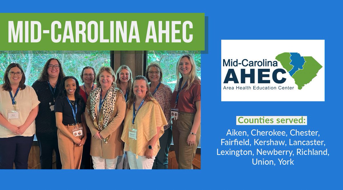 Mid-Carolina AHEC, located in Lancaster, is one of four regional centers in the state. Reach out to them at midcarolinaahec.org for more info on programming in your area!