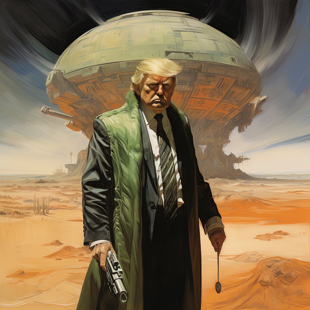 WraaeDesign's tweet image. &quot;I told you I would be back in the future, but where the hell is everybody?&quot; #CriminalTrump #midjourneyart #futurescape