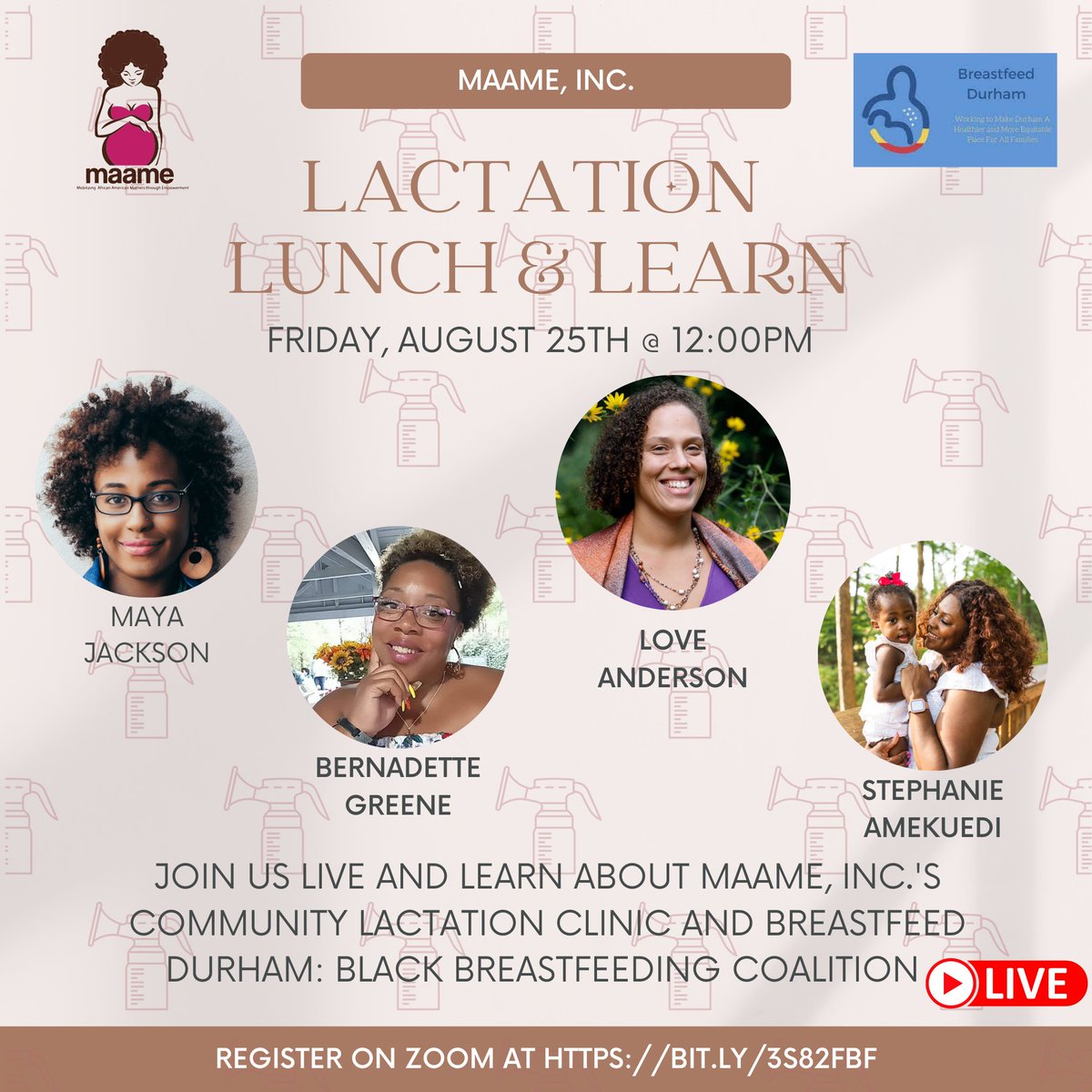 BFFCommunities's tweet photo. In celebration of Black Breastfeeding Week, we would be honored to have you log in &amp; join us for this live discussion and joyous celebration in support of our lactating heroes and families everywhere! #BBW2023 #WeOutside #breastfeeddurham #SisterSong #MAAMEInc https://t.co/cmKfYkHLAd