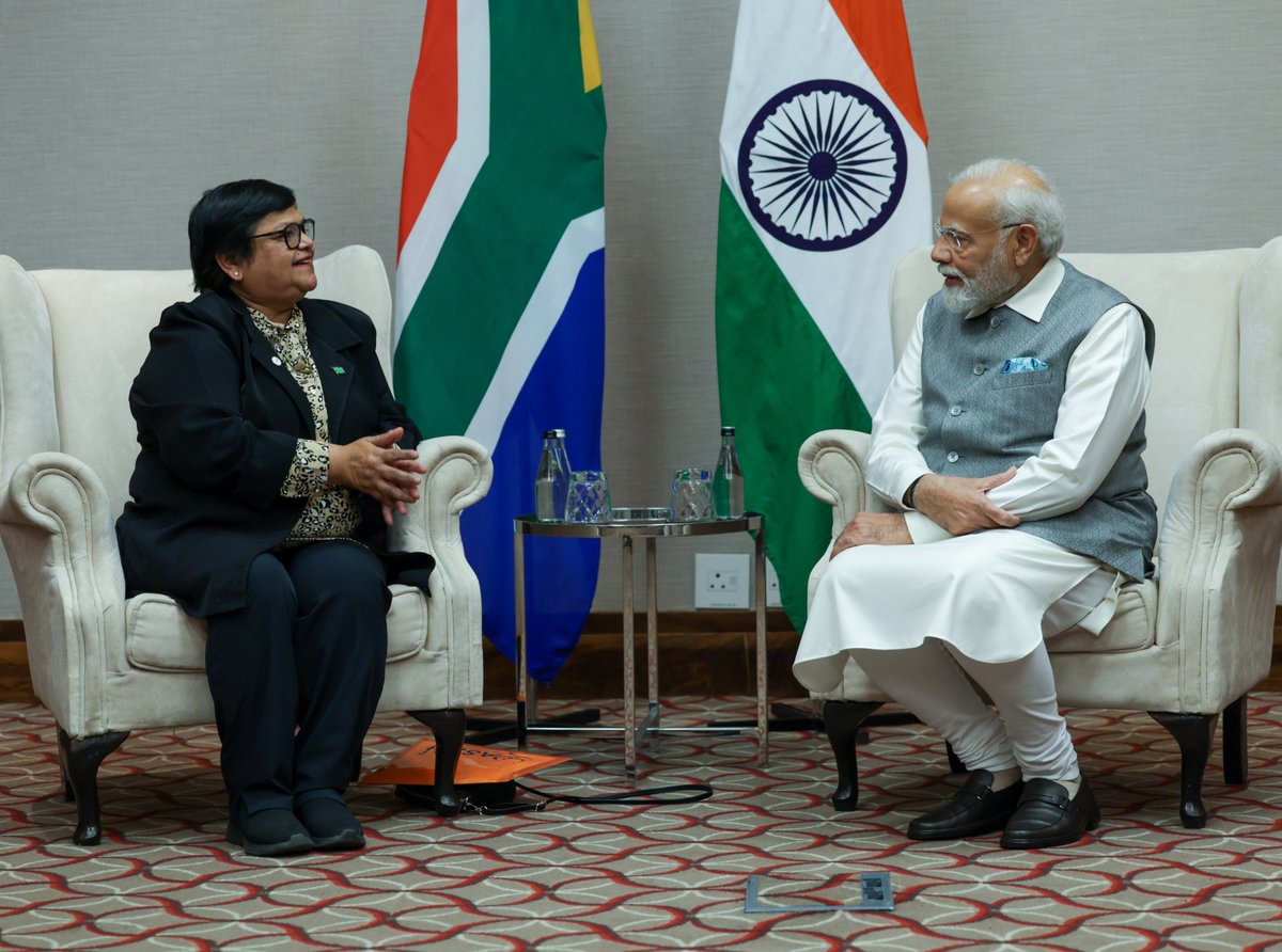 narendramodi's tweet photo. Had a very interesting conversation with Dr. Himla Soodyall, a leading geneticist of South Africa. She talked about her work and her passion for science and innovation. https://t.co/C7Sr07yknW