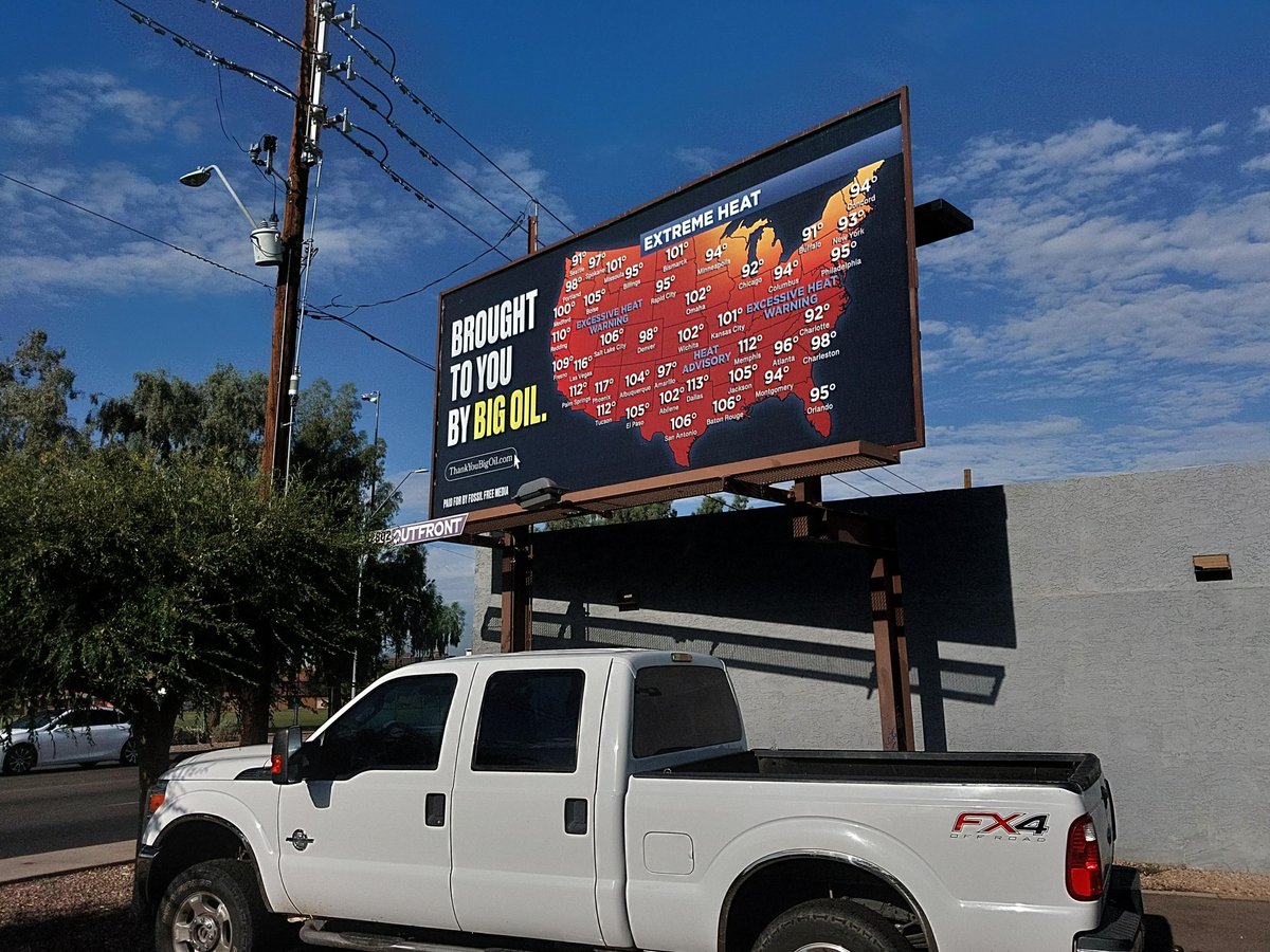 The public needs to understand that this summer's brutal heatwave was Brought To You By Big Oil. So we bought billboards in some of the hottest cities in America -- Phoenix, Fresno & Austin -- with exactly that message. #MakePollutersPay #BlameBigOil