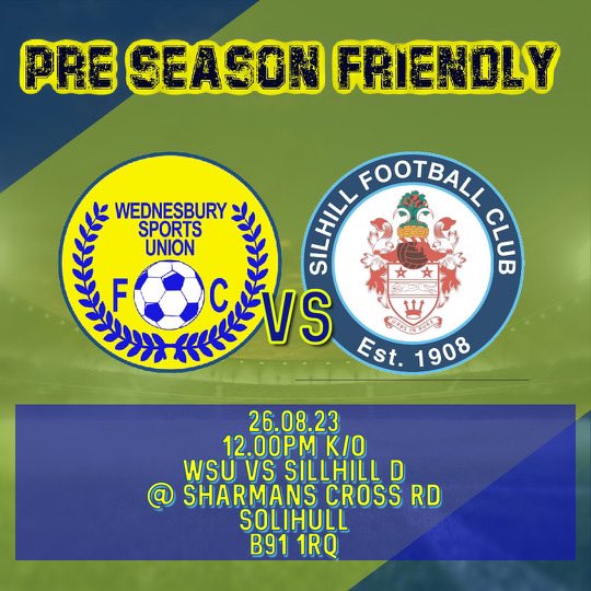 Our next pre-season friendly sees us take on <a href="/SilhillF/">Silhill FC ‘A’</a> D Team! Our last pre-season game before the new season commences!
#football #birmingham #grassroots #soccer <a href="/BirminghamFL/">Birmingham League</a>