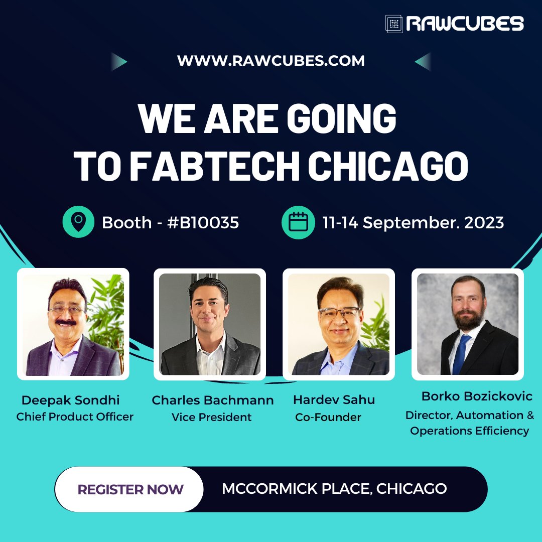 rawcubesinc's tweet photo. The Countdown For #FABTECH Expo 2023 has begun!!
We are thrilled to announce that Rawcubes is headed to FabTech Chicago, September 11-14th. Swing by Booth #B10035 to witness our innovative AI &amp; ML Driven DataOps solutions!

Connect with us: https://t.co/qDVEDlEYTF

#manufacturing https://t.co/E4ETECcyhI