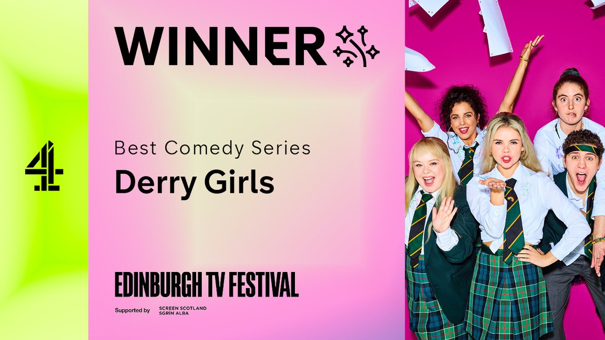 It's a win in the Comedy Series category for the wonderful Derry Girls! 🏆 #EdTVAwards 

channel4.com/programmes/der…