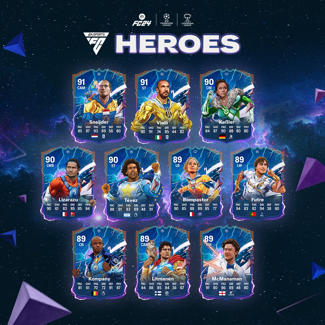 EASP0RTSFC24's tweet photo. A full squad of Heroes with the stats to match.

Today is the last chance to get your Hero in Ultimate Team when you pre-order #FC24 Ultimate Edition: https://t.co/AtEAhwGo4T https://t.co/y5VNki93SF