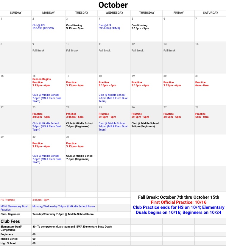 Here’s Octobers Schedule!