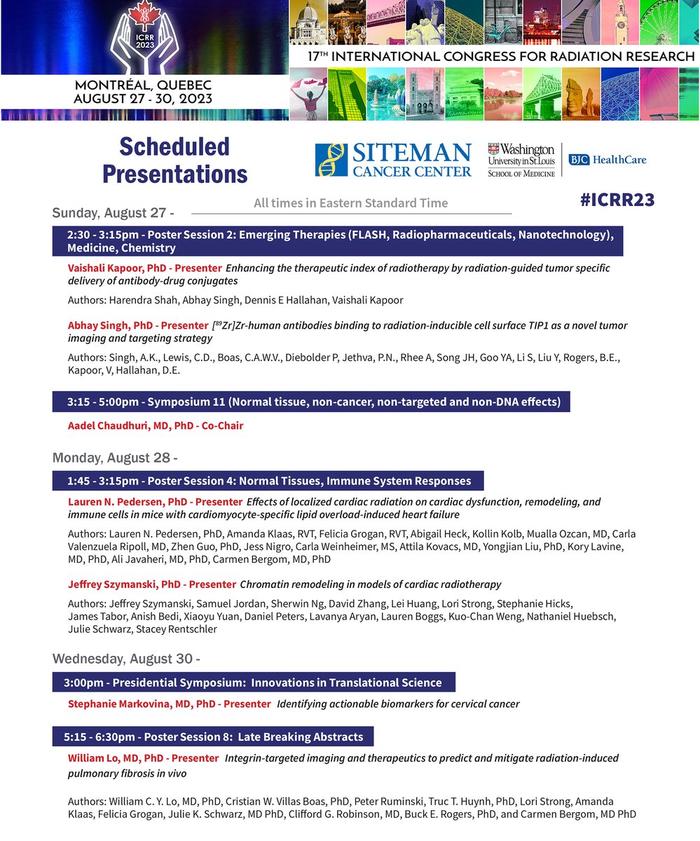 WashU Medicine Radiation Oncology (@washumedradonc) on Twitter photo Our <a href="/SitemanCenter/">Siteman Cancer Center</a> #radonc #cancerbio division is excited to be well represented at the 17th International Congress for Radiation Research August 27-30 in Montreal. Here are those presenting, along with authors on their research. #ICRR23 Our <a href="/SitemanCenter/">Siteman Cancer Center</a> #radonc #cancerbio division is excited to be well represented at the 17th International Congress for Radiation Research August 27-30 in Montreal. Here are those presenting, along with authors on their research. #ICRR23