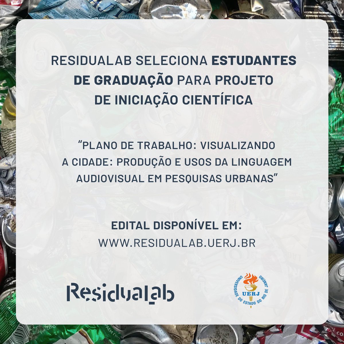 ResiduaLab_Uerj's tweet image. O Residualab abre convocatória para seleção de três (3) estudantes voluntários de Iniciação Científica.

Podem se candidatar estudantes do curso de Ciências Sociais da UERJ.

O edital está disponível no link: bit.ly/residualab-edi…