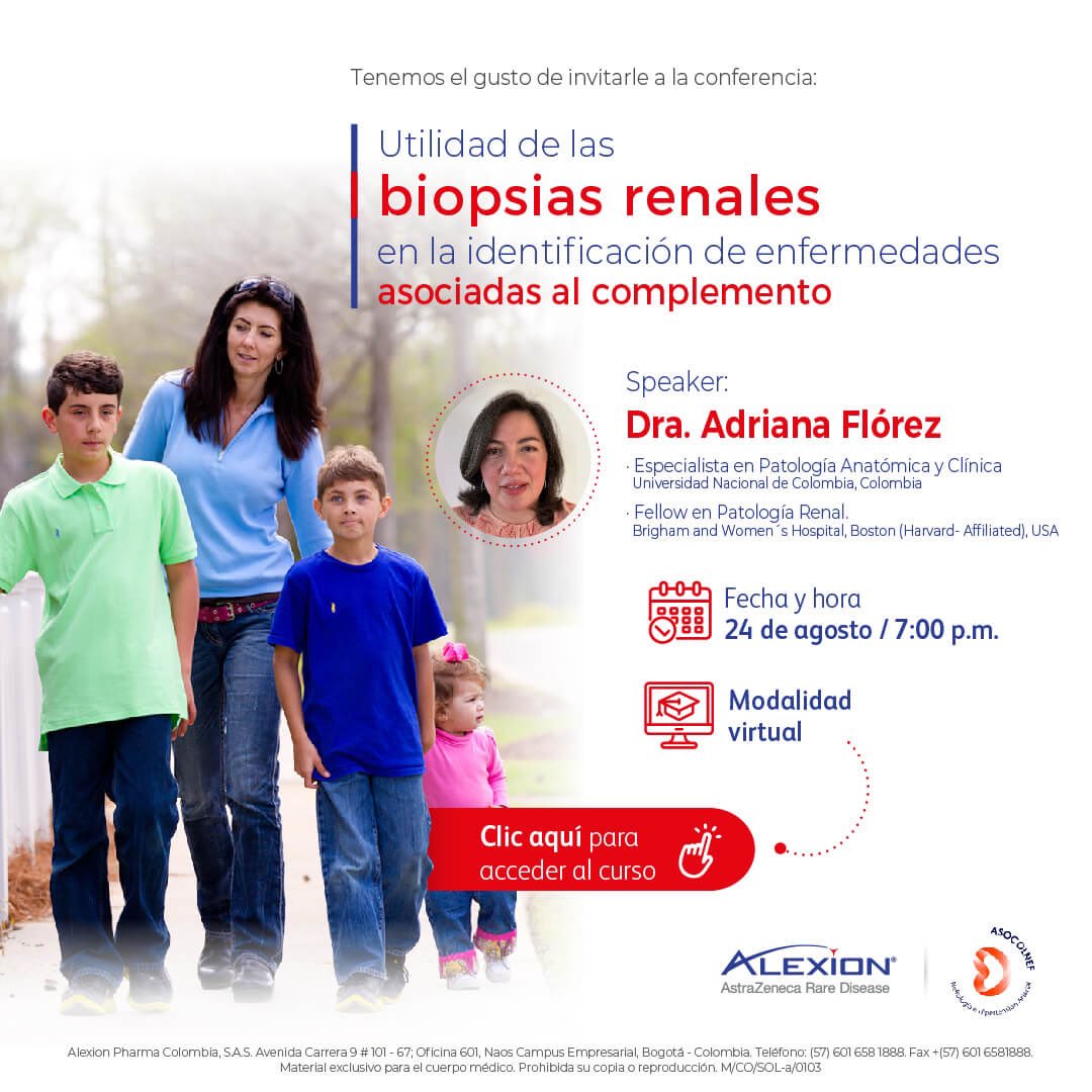 asocolnefmedios's tweet photo. 👉 ¡No se lo pierda! 
Hoy webinar sobreutilidad de las biopsias renales en la identificación de enfermedades renales asociadas al complemento.

📅 Jueves 24 de agosto
⏰ 7:00 p.m
💻 https://t.co/Grz0cSbWrP

#asocolnef #nefrologia #webinar #webinarsdenefrologia #enfermedadrenal https://t.co/rDTByX6VYt