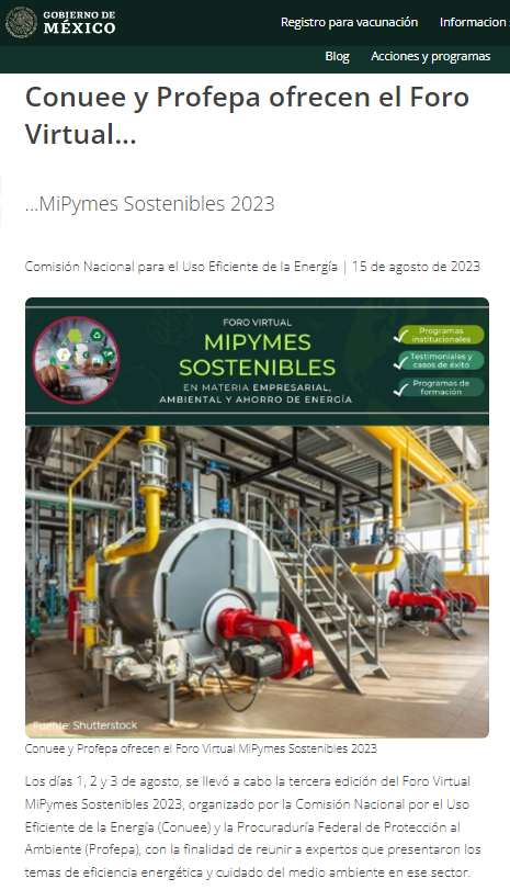 CONUEE_mx's tweet photo. Conoce el trabajo que realiza el equipo de @PymesConuee en colaboración con otros actores importantes como @PROFEPA_Mx

Lee la siguiente #Crónica 
📰Conuee y Profepa ofrecen el Foro Virtual MiPymes Sostenibles 2023

#ProgramasConuee #EficienciaEnergética https://t.co/DmMz2g2CQ1