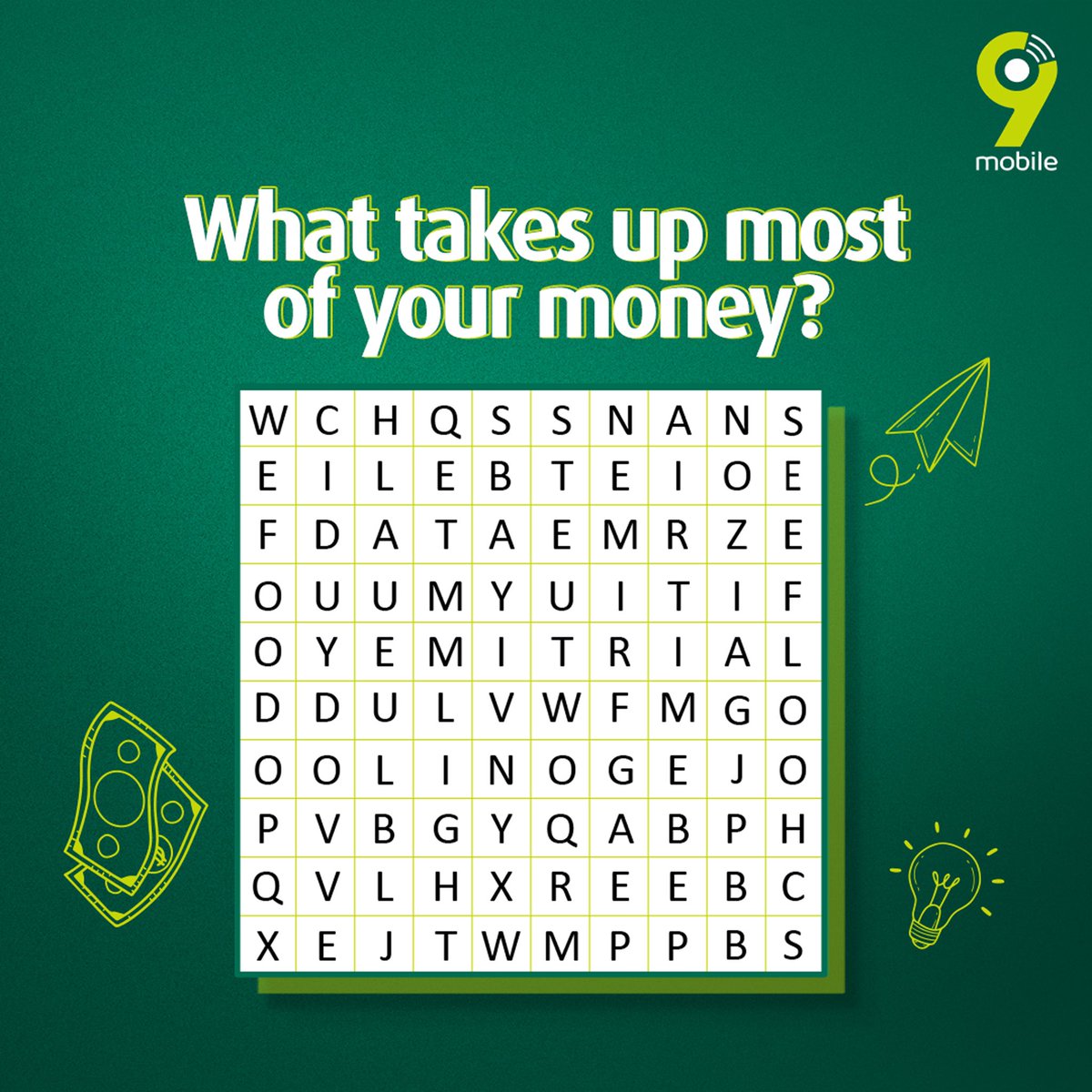 T2mobile_ng's tweet photo. The first words you can see might be what you spend your money on the most.
What words can you see?
#WordScrabble
#9mobileNG https://t.co/jKskt3NYCh