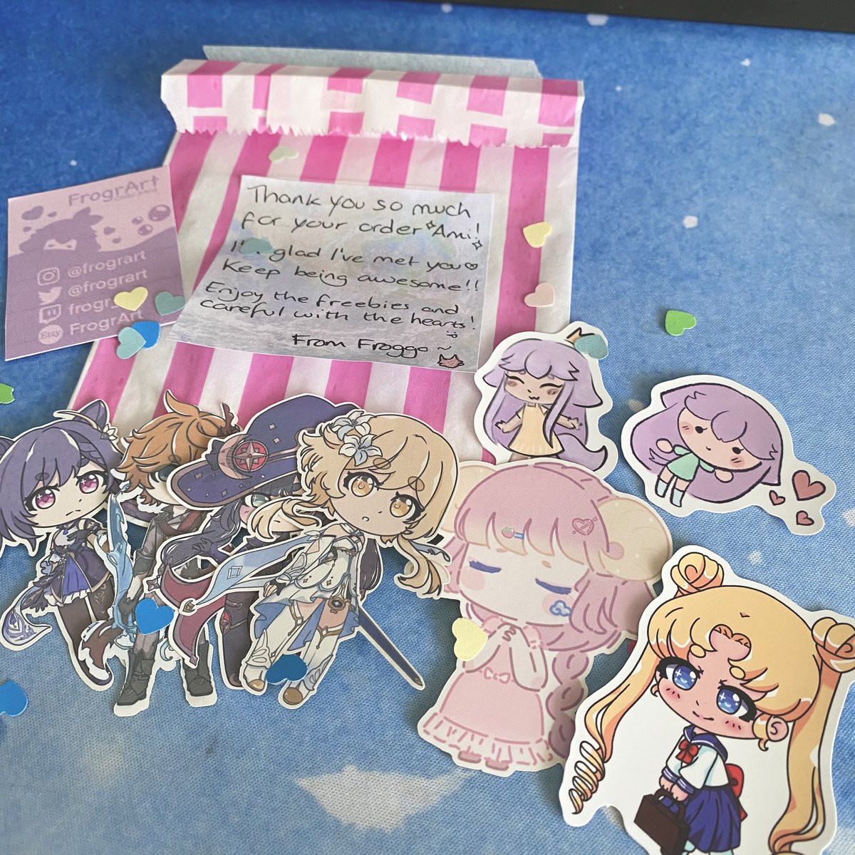 amicyberspace's tweet photo. Sticker haul from @FrogrArt !!๐โจ๐ธ I love all of these so so much and look at the cute note I got c,: Iโm so happy I met you too!๐
Go support the best frog!!๐ธ
#stickerhaul https://t.co/qtCuY5MRUU