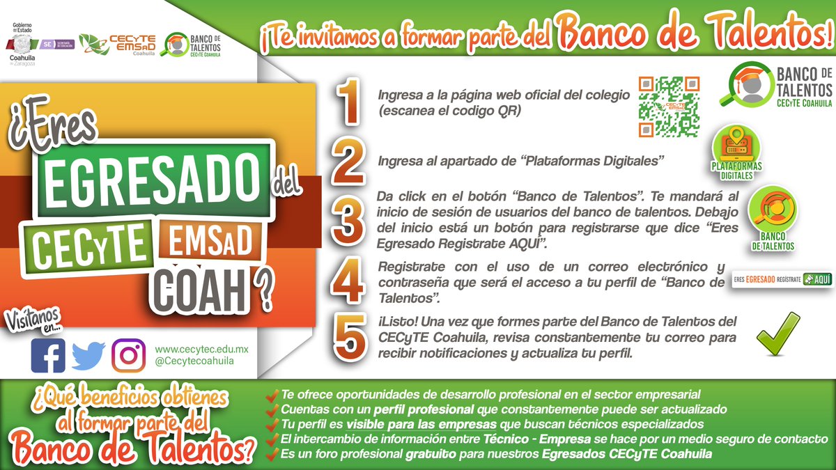 📢¡Anuncio a Todos nuestros Alumnos Egresados! 📢
Con el fin de que sigan creciendo en su vida profesional, les presentamos el Banco de Talentos, que les servirá como puerta de entrada a innumerables oportunidades de trabajo.

¿Qué es el Banco de Talentos?
Es un espacio diseñado
