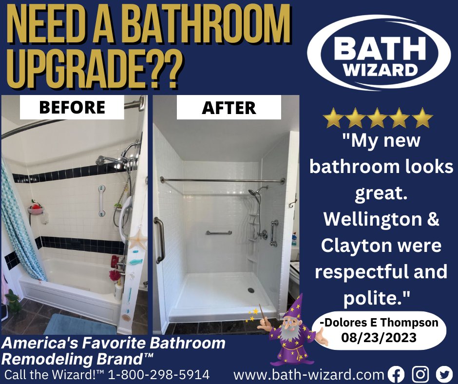 bath_wizard's tweet photo. Need a Bathroom Upgrade? Early Labor Day Special! Starting NOW! Free Demolition and Haul Away!! Ditch that Builder-Grade Tile Job! Call The Wizard!™ 1-800-298-5914 #bathwizard #bathroomremodel #bathroomdesign #showerremodel #5starreview #TileIssues #TileProblems https://t.co/BdxJRHeDKo