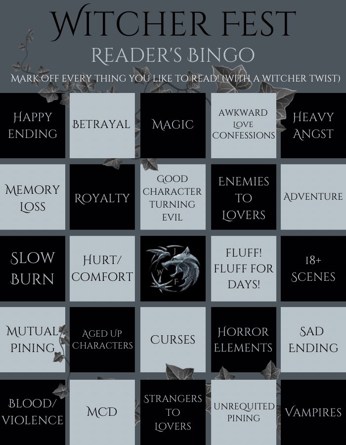 WitcherFest's tweet photo. Let’s play a quick game of readers bingo while we are in the height of prompting!

Screenshot and mark off each bingo square with the things you love most in fanfics ~ 

Prompt here: https://t.co/4OjQB9o1VR https://t.co/HgufU708Lc