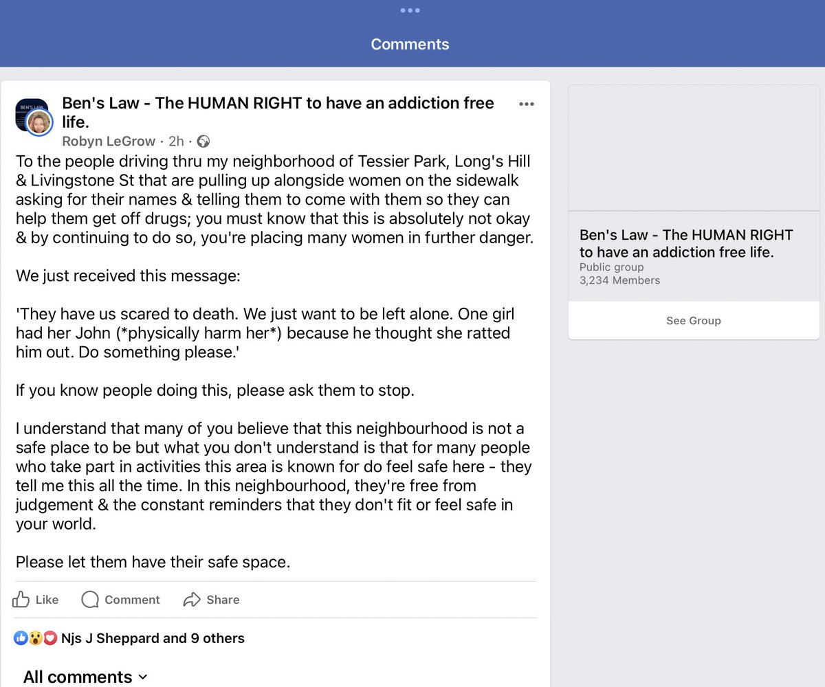 rlegrow's tweet photo. My FB post in the Ben's Law group w/ the same message as the one I've quoted below has since been deleted &amp; I've been blocked from the group altogether.

This fight isn't about us &amp; if we don't centre those w/ lived experience in it, we've already lost.

#HarmReductionSavesLives https://t.co/klG4LTwgIX