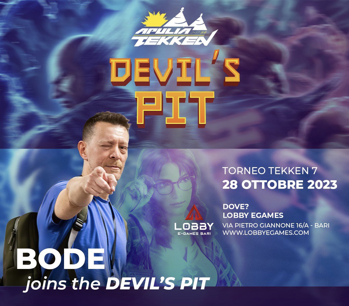 ApuliaTekk27704's tweet photo. APULIA TEKKEN DEVIL’S PIT ANNOUNCEMENT: 

BODE joins DEVIL’S PIT!

Info and registration here:
https://t.co/oyUb1empXX https://t.co/gbcUUCxhr1