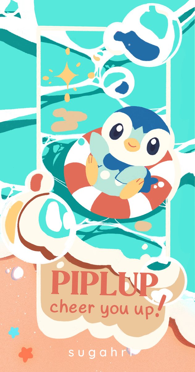 piplup no humans pokemon (creature) closed mouth innertube smile water solo  illustration images