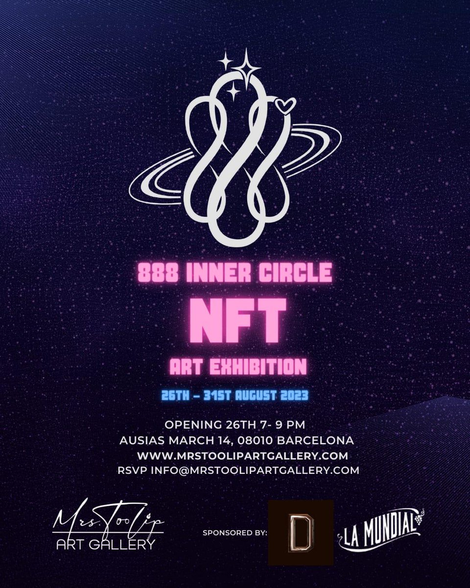 One of the most transcendental events we have ever done at Mrs.Toolip Art Gallery!Super excited that we are doing this exhibition with @888innercircle &amp; <a href="/crypto888crypto/">888</a>  that supports art &amp; artists, while bringing its members various benefits from all acrossWeb 3.0! Stay tuned